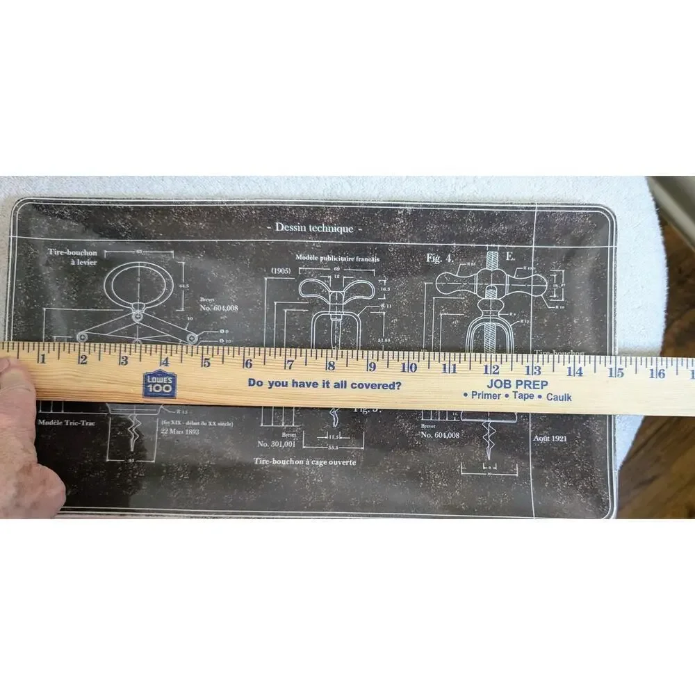 Williams Sonoma 2011 Tire Bouchon Ceramic Corkscrew Blueprint Tray Barware 15x8